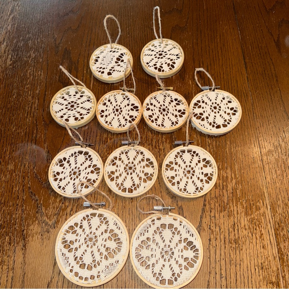 Rustic Boho Christmas Ornaments Set Of 11 Handmade Crochet Vintage Hoops